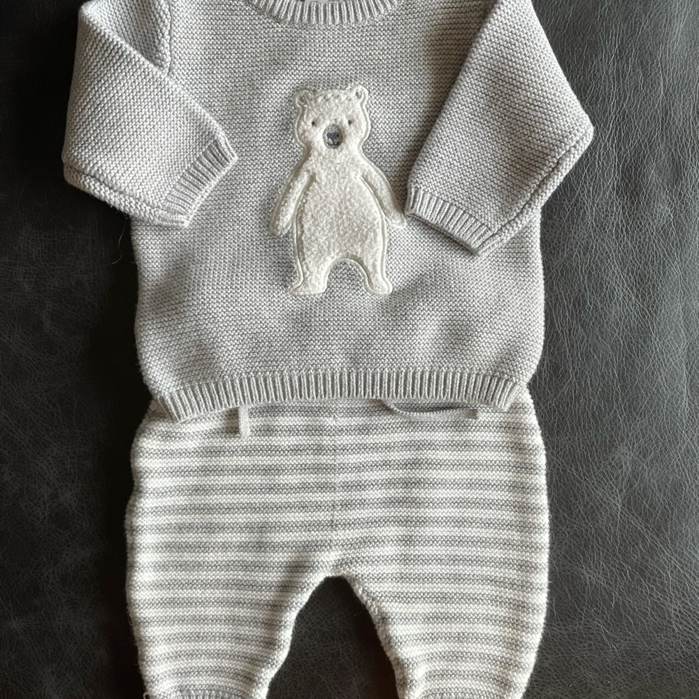Knit Gray and White Infant Sweatsuit